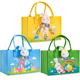 Kiddelo 3 Pack Large Easter Basket Tote Bags with Handles, Gift Treat Bags for Kids, Baskets for Kids, Buckets for Candy Egg Hunt Reusable, Party Supplies
