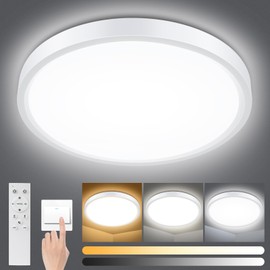 Smanu LED Ceiling Light Dimmable with Remote Control, 18 W 1500 LM, 3000 K - 6000 K Adjustable Flat Ceiling Light Panel Round for Bathroom, Bedroom, Living Room, Kitchen, Basement, Balcony, Diameter 22 cm, White