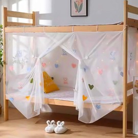 Eimilaly 8 Corner Bed Canopy Curtains for Girls with Colourful Hearts Embroidery, Extra Encrypted Bed Canopy for Dormitory, Bunk Bed, 1M Bed or Outdoor Camping