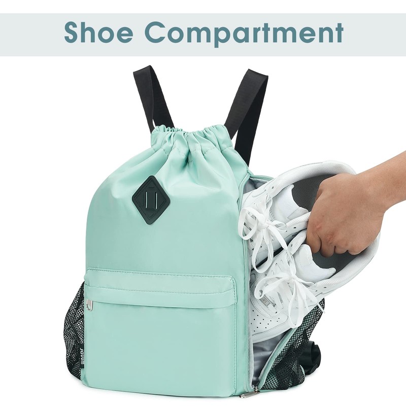 WANDF Drawstring Backpack Sports Gym Bag with Shoes Compartment, Water-Resistant