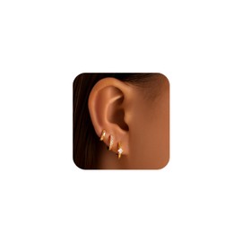 Gokeey Gold Earrings for Women, 14K Gold Plated Stud Earrings Set for Multiple Piercing, Hypoallergenic Dainty Small Gold Hoop Earrings for Women Trendy Cartilage Earrings Stack Jewelry (Gold-3 pair huggie hoops)