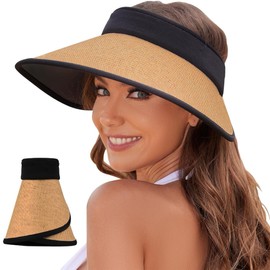 KUMSODE Damen Sonnenhut UV-Schutz Strohhut UPF 50+ Sommerhut Packbar Faltbar Strandhut Visor Cap