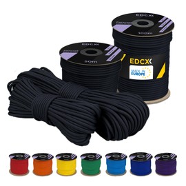 EDCX 4 mm Polyester Paracord 550, 25+ Colours (15, 30 and 50 m) - Type III, 100% Nylon Rope, 7 Stranded Rope, 4 mm Nylon Rope in Many Colours, Solid Colours (Black, 15 m)