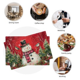 Snowman Trees Christmas Placemats Set of 4 Seasonal Winter Birds Xmas Rustic Vintage Thanksgiving Table Mats Washable Place Mats for Home Party Kitchen Indoor Outdoor Restaurants Decoration 12''x18''
