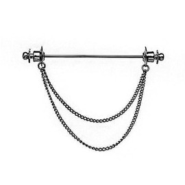 Chain Lapel Pin Collar Bar Tassel Brooch Classic Ball Head Brass Shirt Collar Bar Tie Pins for Men Wedding Business (Black Double Chain)