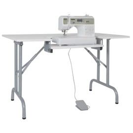 Sew Ready Folding Multipurpose Sewing Table - 47.5" W x 28" D Foldable White Hobby and Sewing Machine Table with Adjustable Shelf - Can Also Be Used as Computer Desk