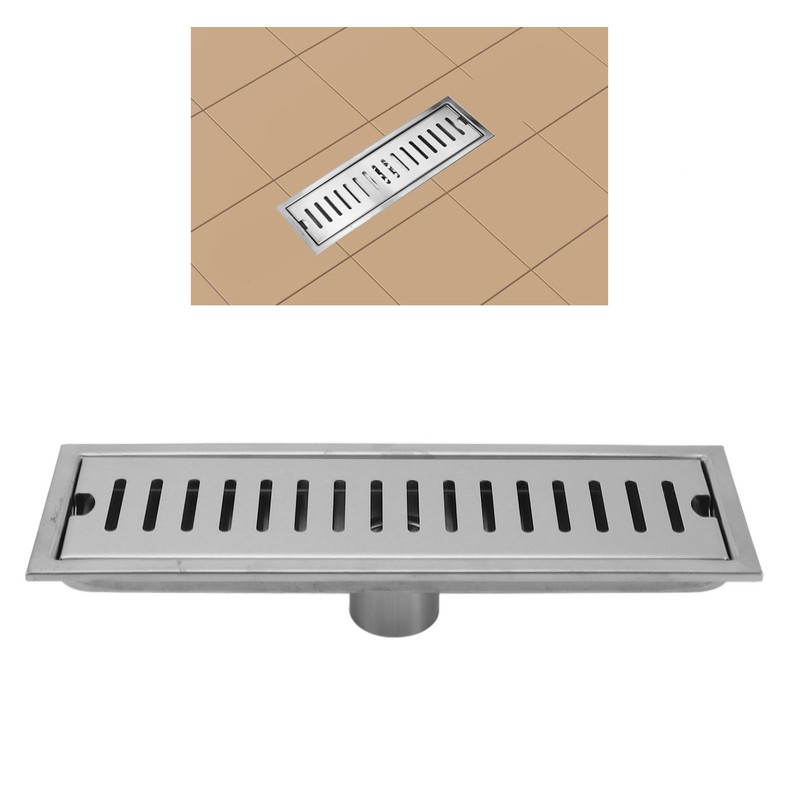 12 Inch Rectangular Linear Shower Drain 304 Stainless Steel Rustproof
