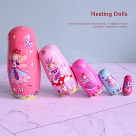 TOPINCN Nesting Dolls Crafts Ornament Birthday Girl Ornaments Matryoshka Toys Gifts Pink Crafts for Unique Cute Cartoon Patterns