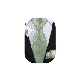 Barry.Wang Men's Sage Green Tie Paisley Skinny Silk Necktie Extra Long Woven Jacquard For Big And Tall Men