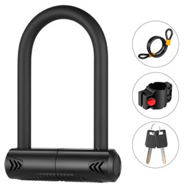 Bike U Lock with Cable, Heavy Duty Bicycle U-Lock,15mm Shackle and 10mm x1.2m Cable with Mounting Bracket for Road, Mountain, Electric & Folding Bike