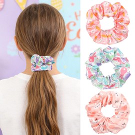 Doneace Easter Hair Scrunchies, Cute Bunny Rabbit Easter Egg Hair Ties, Soft Satin Elastic Hair Ties for Women and Girls, No Damage Ponytail Holders for Easter, Daily Wear, Parties & Gifts, 3 Pack