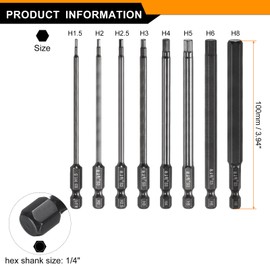 sourcing map 8pcs Hex Head Wrench Drill Bit 1.5/2/2.5/3/4/5/6/8mm Metric 1/4" Hex Shank 4"(100mm) Length S3 Steel Magnetic Drivers Screwdriver Bit Industrial Grade Hexagon Electric Drill Bits