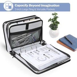 MoKo Zipper Binder, 3 Inch 3 Ring Binder with 600 Sheet Capacity Multi-Pocket School Organizer, Handle and Shoulder Strap Included, Blue & Gray