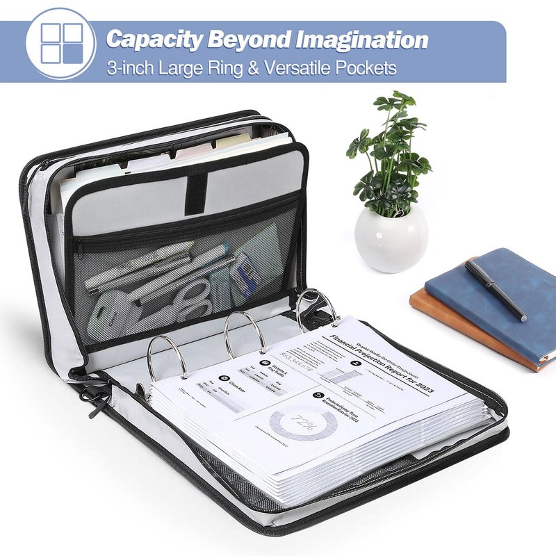 MoKo Zipper Binder, 3 Inch 3 Ring Binder with 600
