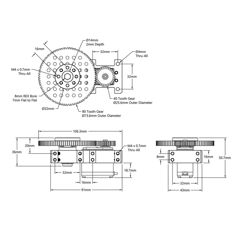 Servo Steering Gear Box 3:1 Ratio Feedback Continuous Mode Servo