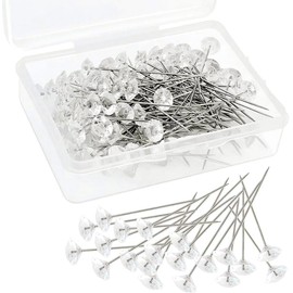 CNCZJM 100pcs Straight Pins, 2" Diamond Pins for Bouquets, Diamond Pins，Boutonniere Pins, Pins for Flower Bouquets, Clear Floral Pins for Wedding Anniversaries DIY Craft