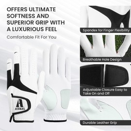 AXKAL Golfhandschuhe für Herren, Allwetter, weich, atmungsaktiv, 1 Paar/2er-Pack, Herren-Golfhandschuhe für Links- oder Rechtshänder, mit Haltbarkeit, Leder, Größen S, M, ML, XL, beidhändig verwendbar