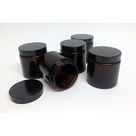 5 Brown Glass Jars 100 ml with Black Lid Kosmetex Cosmetic Jar, Ointment Jar, Cream Jar, 5 x 100 ml