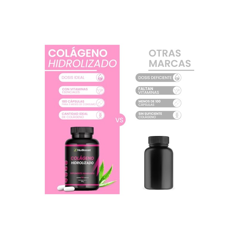 Nuboost Colágeno Hidrolizado 1000 180 Cápsulas Biotina Vitamina Ácido Hialurónico