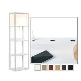 Wonder Comfort 63" Floor Lamp with Charging Station, Display Shelf with Lights/USB Port/Type-C Port/Power Outlet/Led Blub Include for Living Room Bedroom, White