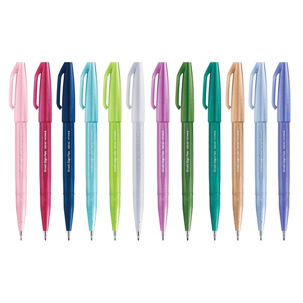 Pentel Brush Sign Pen, Fibre-Tip Pen, Brush-Like Tip, SES15C-12