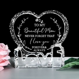 Engraved Heart-shaped Crystal Gifts For Mom, Custom Crystal Plaque Mother's Day Birthday Christmas Gifts For Beautiful Mom