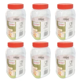 Sunpet J1500S1 1500ml Rectangle Plastic Food Storage Canisters, Red, Pack of 6