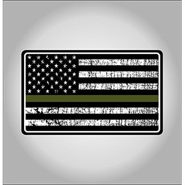 Military Thin Line USA Flag Decal American Flag Sticker Grunge Distressted Green Stripe for ars and Trucks for Honor and Support of our Troops and Military Personnel Vinyl Window Bumper 5 x 3 inch
