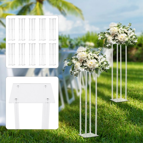 TBvechi 10x Acrylic Wedding Flower Stand Rectangle pedestal for Table