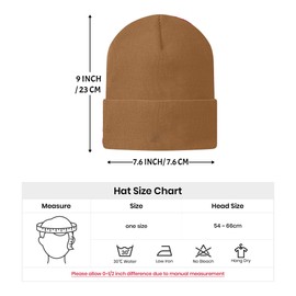 Ulikuwa Knit Cuffed Beanie Hat for Women Men, Embroidery Psychedelic Mushrooms Acrylic Soft Warm Winter Hats, Brown