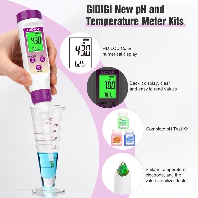GIDIGI pH Meter Food Digital Electronic pH Tester for Fermentation