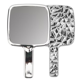 BUNCHBRAVO Compact Hand Mirror - Diamond Pattern, Square Handheld Vanity Mirror for Makeup and Styling, 5 x 9 Inches, Silver