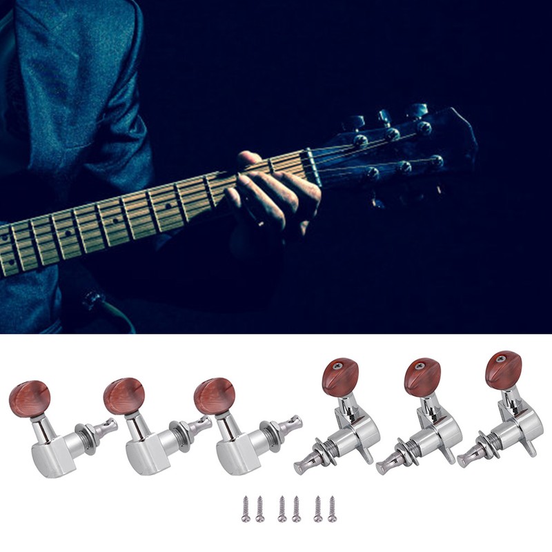 Tuner Pegs Tuning Machine Heads Button Silver Wooden Folk Guitar