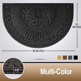 Mibao Half Round Doormat, 24 x 36 Non Slip Durable Welcome Door Mats, Boots Scraper Mats Indoor Outdoor Rug, Low-Profile Semicircle Door Mats for Entry, Garage, Patio, Heavy Duty, Easy Clean, Black