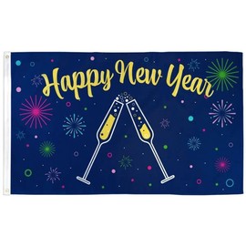 Happy New Year Cheers Flag 3x5ft - For Holiday Parties, Home Decor, Shops