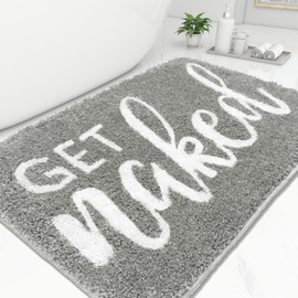 Homantic Get Naked Bathroom Rugs - Funny Bath Mats for Bathroom Non Slip Cute Carpet for Bathroom Floor Decor Water Absorbent Bath Rugs for Sink Bathtub and Shower Gray 16" x 24"