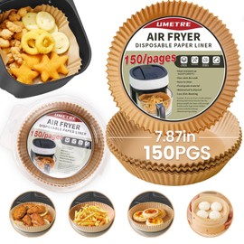 UMETRE air fryer paper liners, disposable airfryer liners parchment papers, Non-stick sheets, air fryer liners disposable basket, Free of Bleach (8 inch round-150pcs)
