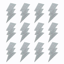 SaktopDeco 12 PCS Silvery Glitter Lightning Iron On Patches Embroidered Bolt Patch for Hats Bags Jackets Clothes