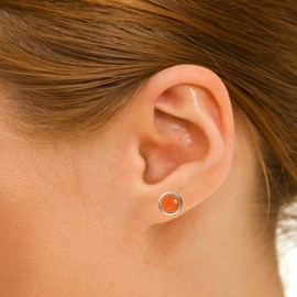 Franki Baker Sterling Silver & Natural Carnelian Gemstone Stud Earrings. Stud diameter: 10mm. Grade AA