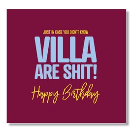 Punkcards - Aston Villa Birthday Card - Funny Football Birthday Card - Football Greeting Card - From Birmingham City or West From Fans