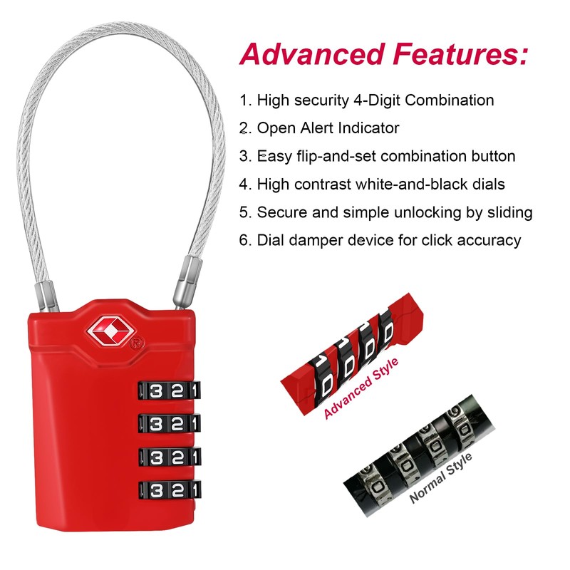 ZHEGE Suitcase Padlocks, TSA Approved Luggage Locks with Open Indicator,