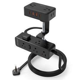 HOPOW HOPOW Dual Layer Desk Clamp Power Strip, Desktop Edge Mount Charging Station with 13 Outlets 4 USB Ports (2 USB C), Under Desk Surge Protector(1700 Joules), 10 Ft Extension Cord for Office Home