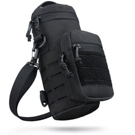 WYNEX Molle Water Bottle Holder, Tactical Water Bottle Transport Bag with Laser Cut Design Hydration Bag with Shoulder Strap Fits up to 32 oz, black