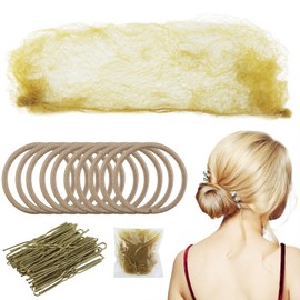 32 Pieces Hair Net Bun Blonde Invisible Hair Nets Hair Net with Elastic Edge with 40 Pieces Hair Pins & 12 Pieces Hair Bands for Invisible Bun for Women