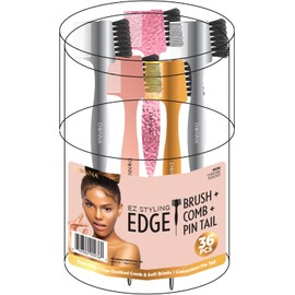 DONNA Cepillo y peine 3 en 1 EZ Styling Edge con cola de púas – Paquete económico de 36 piezas – Mango cromado para controlar el borde del cabello, separar y alisar (cromado)