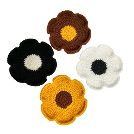 Handmade Crochet Coasters 5 Inch Handmade Absorbent Placemats Insulated Coasters for Dining Table Desk Kitchen Restaurant Camping Drinks Home Decoration（Pack of 4）