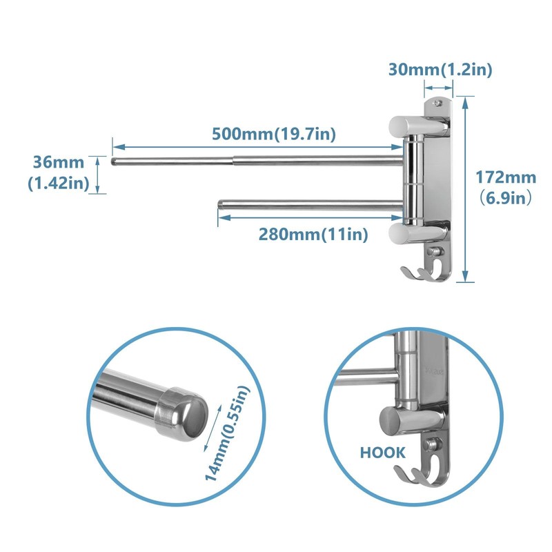 Adjustable Bathroom Towel Rack JSVER SUS304 Stainless Steel Towel Rack,