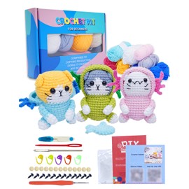 UCEC 3 Pack Crochet Animal Kit—Crochet Kit for Beginners with Easy-to-Follow Video Guide, Crochet Kit for Beginners Kids, Crochet for Beginners & Arts and Crafts for Adults (Blue & Pink & Green)