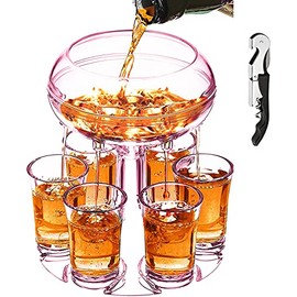 Adjustable Shot Glass Dispenser and Holder Made of Food Grade Plexiglass, Shot Dispenser with 6 Drinking Glasses for Kinds of Parties (Red)
