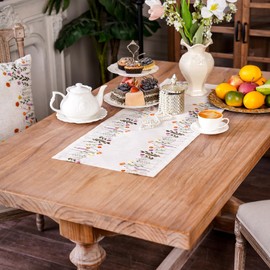 ARTABLE Lace Tablecloth Linen Color Embroidery Tablecloth Country Farm Elegant Tablecloth Coffee Tablecloth Kitchen Home Dining Table (14 x 28 Inch, Colorful Plants)